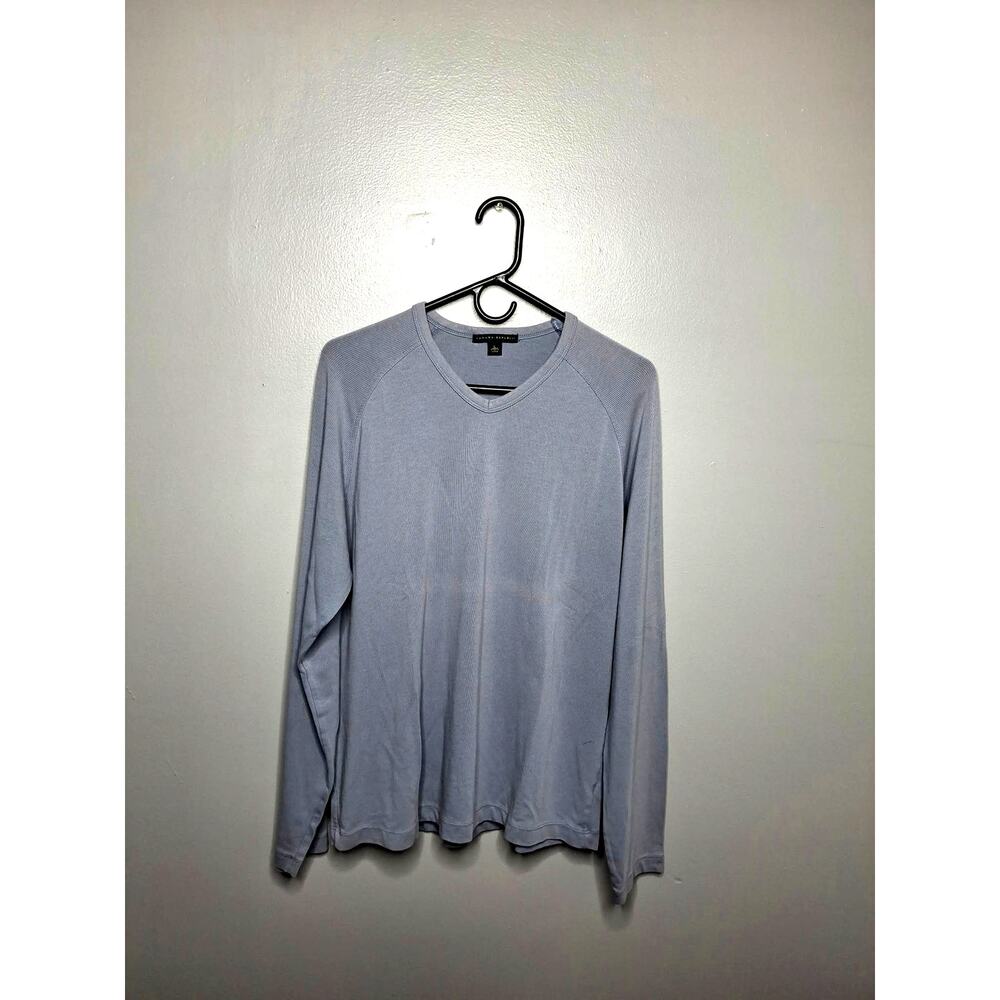 Banana Republic Men's L Waffle Knit Thermal V-Neck Long Sleeve Blue GrayTextured